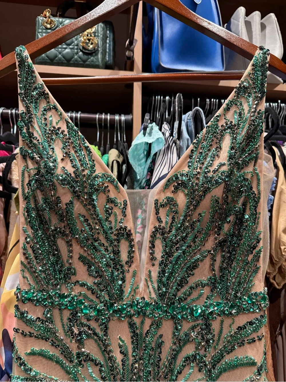 Jovani 60289 Emerald Beaded Nude Illusion Couture Gown Dress Size 10 - Picture 7 of 16
